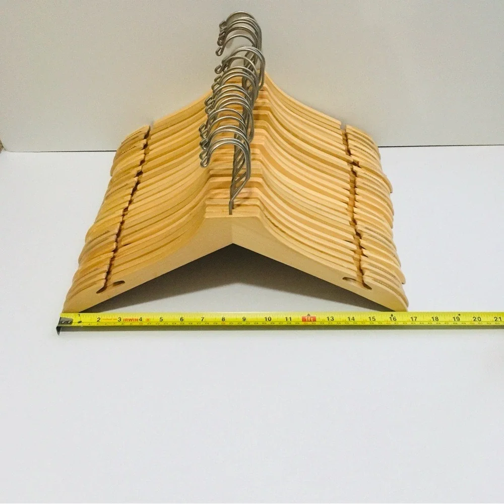 Mainetti Wood Hangers 15 Piece Set Natural Finish‎ Non-Slip Notched Swivel Hook